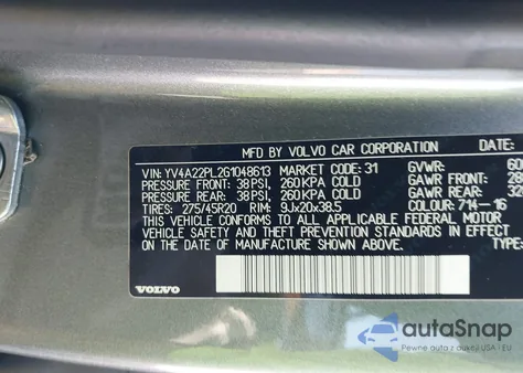 2016 Volvo Xc90 T6 Inscription из США, поврежденный, VIN YV4A22PL2G1048613